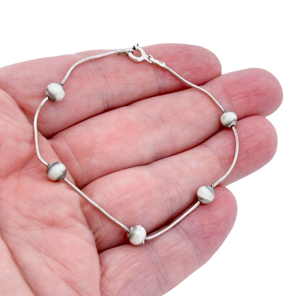 Vintage Sterling Silver 925 Imitation Pearl Beaded Bracelet 7.5"